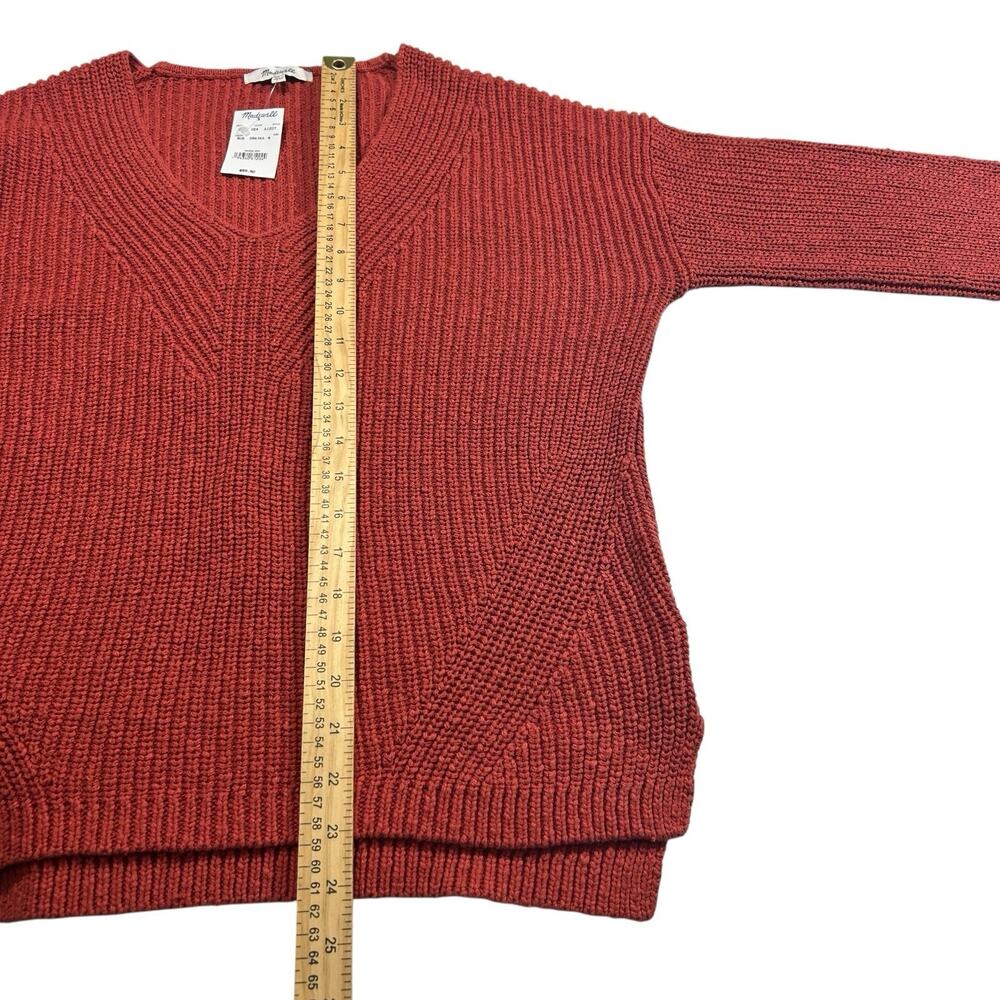 NWT Madewell Sz M Orange Ridgeton Pullover Textured Sweater Cotton Knit V-neck - Picture 11 of 13